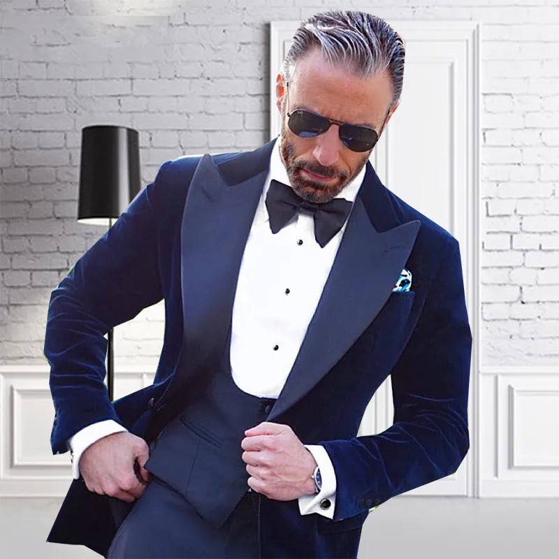 Gwenhwyfar костюм homme роскошные костюмы traje hombre bordado мужские свадебные платья костюм темно-синий бархатная куртка+ жилет+ брюки костюмы мужские