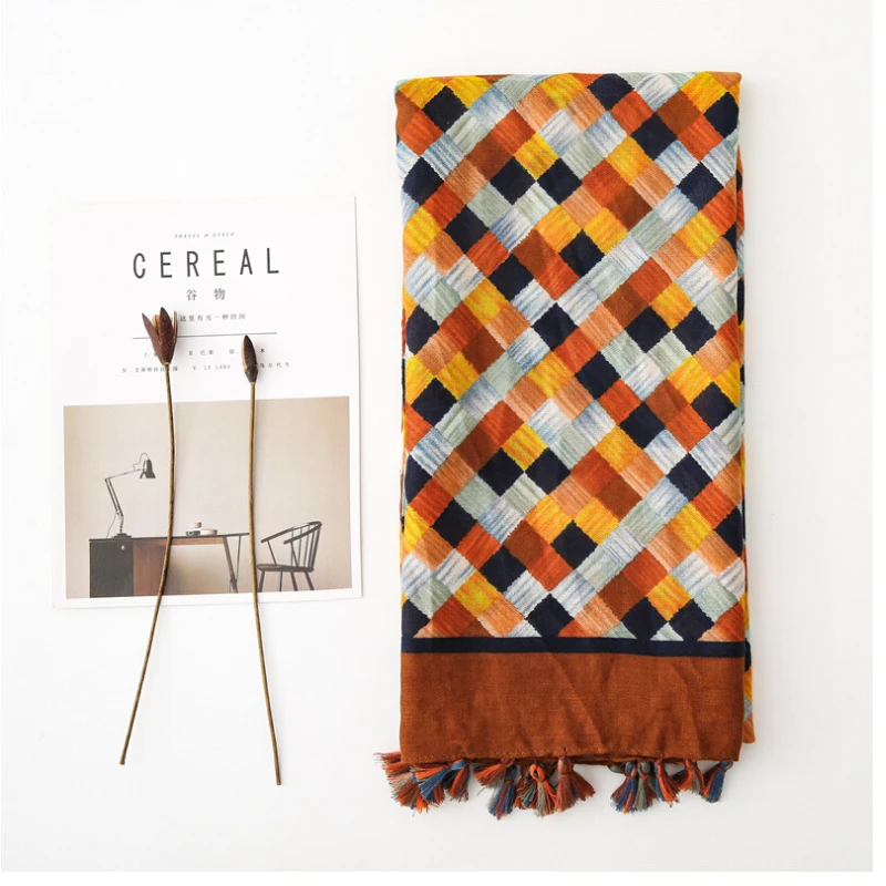 Fashion Women grid Scarf Long size 180x90cm Cotton scarves Winter Lady Scarves Soft Shawl Wrap Scarf Elegant for Christmas  (45)