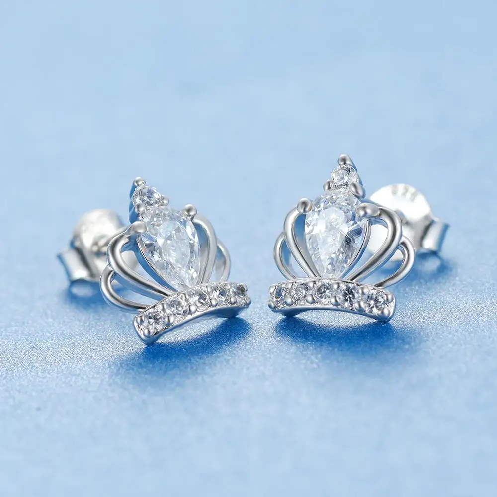 Silver Boho женские маленькие серьги-гвоздики в форме короны серьги Новые Хрустальные свадебные серьги модные серебряные розовые золотые Двойные серьги для женщин - Окраска металла: Silver
