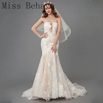 

DD JYOY Unique Lace Wedding Dress Mermaid Wedding Gown Bridal Fashion Neck with Train Zipper Back Off Shoulder