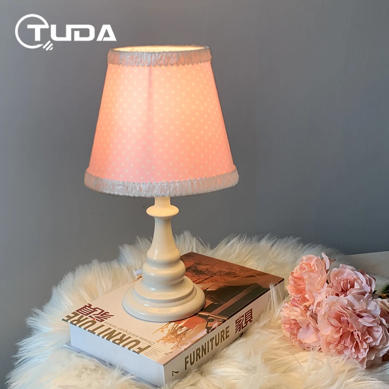 

TUDA INS Girl Princess Table Lamp Small Cute Children Girl Room Night Lamp Mini Table Lamp Pink Polka Dot Bedroom Bedside Lamp