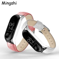 Black Rose Gold Case Smart Horloge Band Voor Xiaomi Mi Band 4/5/6 Lederen Band Voor Xiaomi Mi Band 6/5 Armband miband 5/4/3 Band