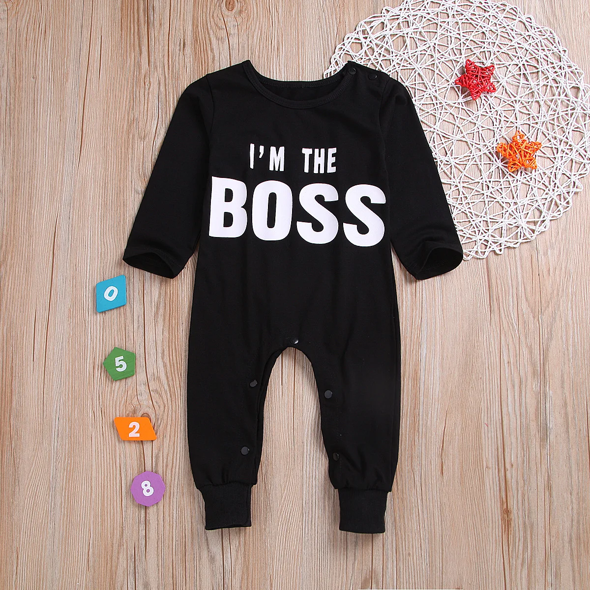 

Baby Conjoined Long-sleeved Ha Clothes Can Open File Button Black Infant Children's Clothing