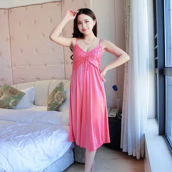 

Young Girl Nightdress Wear Summer Spaghetti Strap Women Sleepwear Shirt Sexy Ice Silk Nightshirt Party Lingerie Wedding Bride
