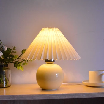 

Abajur Japanese-style ceramic table lamps for living room Pleated skirt lampshade bedroom lights bedside lamp home deco lighting