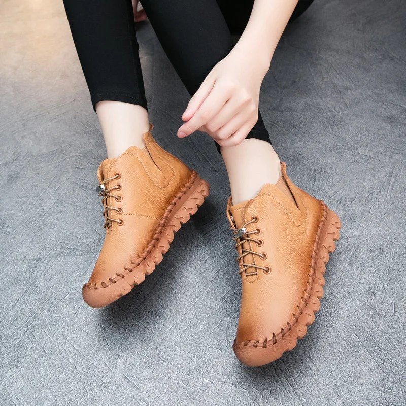

Women's Shoes Soft Bottom Flat Bottom Shoe Genuine Leather Short Boots Woman Winter Leisure Woman Boots