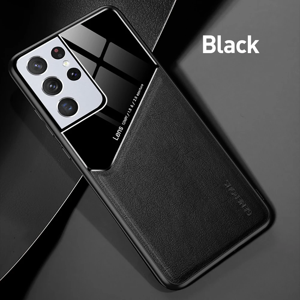 galaxy s22+ leather case leather texture car magnetic holder back cover for samsung galaxy s21 s22 ultra plus s20 fe case TPU soft frame shockproof coque classic galaxy s22+ case