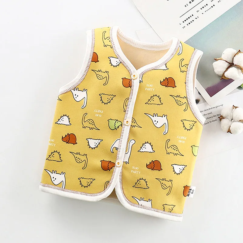 Golden dinosaur vest Детский жилет из хлопка с принтом героев мультфильмов; плотные жилеты для мальчиков и девочек; Верхняя одежда для младенцев; детская зимняя одежда для маленьких мальчиков и девочек - Цвет: Golden dinosaur vest