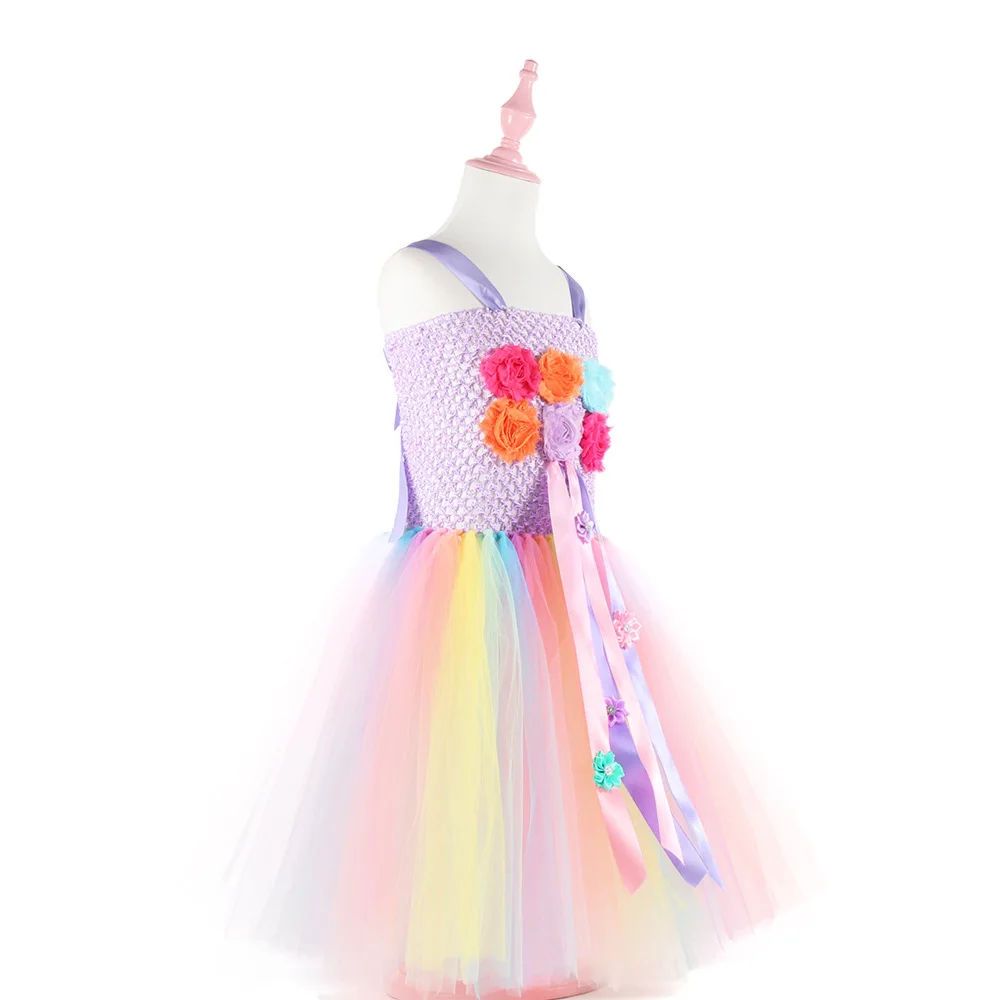 Новое Стильное газовое Радужное платье-пачка принцессы с изображением единорога для девочек, детское праздничное банкетное вечернее