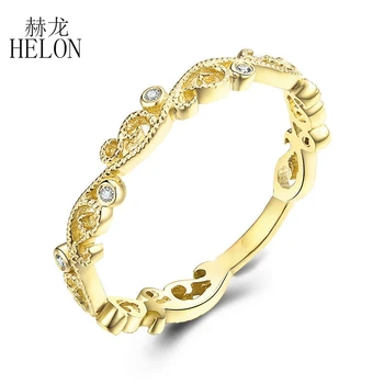 

HELON DIAMONDS BAND NATURAL DIAMOND ART DECO SOLID 14K WEDDING BAND FILIGREE FLORAL VINTAGE RETRO YELLOW GOLD RING