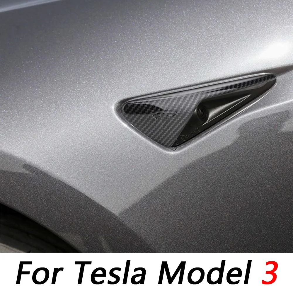 Для Tesla модель 3 углеродное волокно автомобиля передняя отделка крыла крышка авто голова сторона наклейка на камеру автомобиль Стайлинг Аксессуары