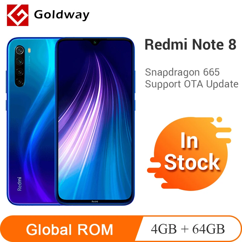 глобальная прошивка Xiaomi Redmi Note 8 4 ГБ 64 Смартфон Snapdragon 665 Octa Core 48Мп Четыре камеры