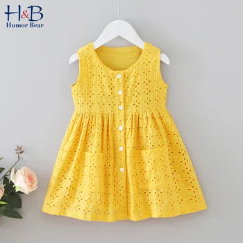 

Humor Bear New Girls Dress Summer Hollow Embroidery Double Double-layer Sleeveless Vest Kids Princess Dress Children's Clothing