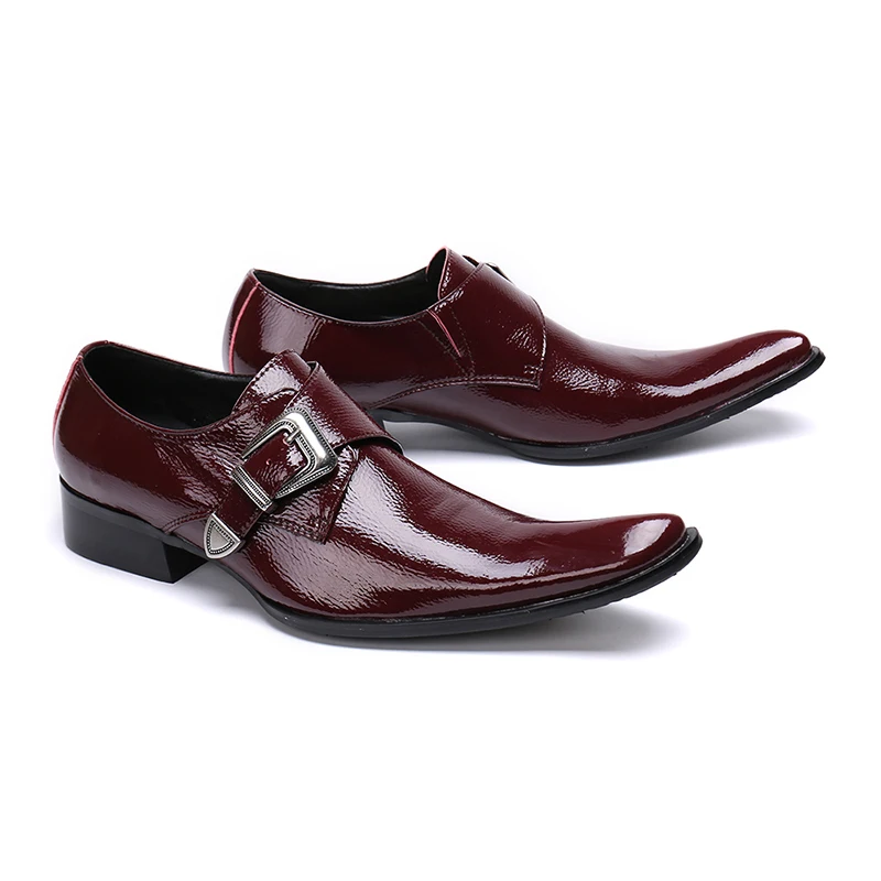 

CH.KWOK Luxury Italian Genuine Leather Men Glossy Oxford Shoes Buckle Square toe Men's Dress Shoes office party fashion shoes