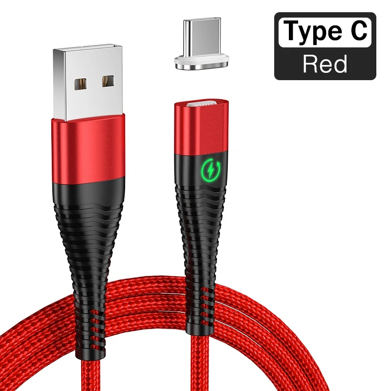 Магнитный светодиодный кабель REDNUT, 1 м, 2 м, Micro usb type C, магнитный usb-кабель для зарядки iPhone X XS Max XR 7 8, huawei, samsung, xiaomi, LG - Цвет: Red for Type C