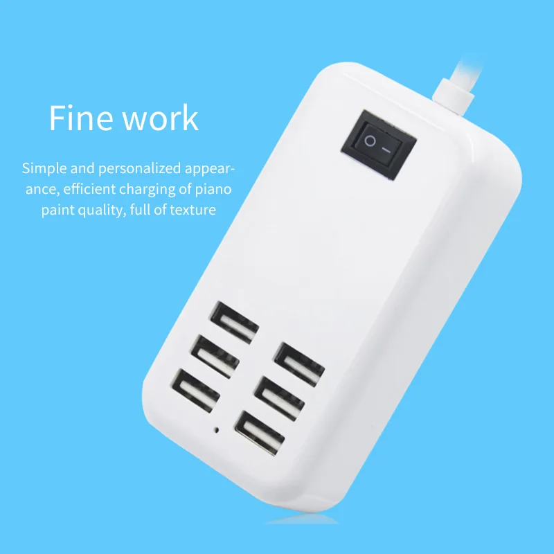 20W USB Charger Power Adapter 6-Port USB Phone Charging Station Fast Charging Socket 1.5M Cable EU US Plug for phone Tablet