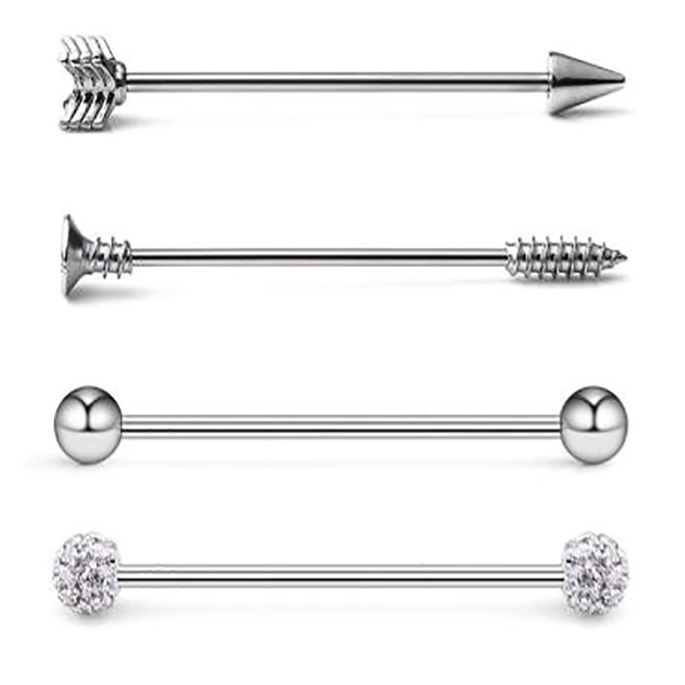 NO.2-silver 4pcs TIANCIFBYJS 4-10 шт./компл. из нержавеющей стали 14 г штанга фабричного производства серьги для ушного хряща Tragus Helix уха расширитель для пирсинга ювелирные изделия 4-12 шт - Окраска металла: NO.2-silver 4pcs