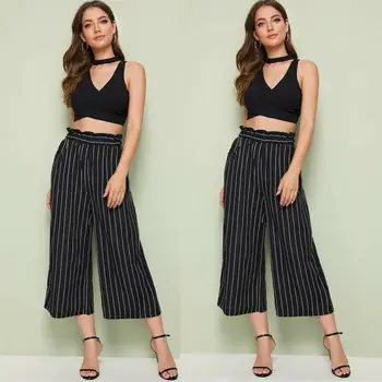 

Women Baggy Pants Hippie High Waist Wide Leg Flare Pants Summer Casual Striped Loose Long Trouser