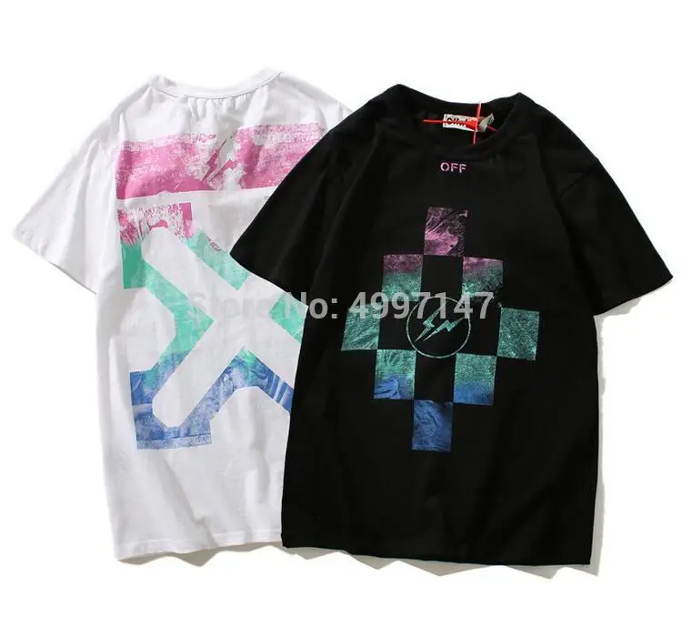 19ss Off-White OW стрела для мужчин и женщин унисекс пара влюбленных моделей хлопок Мода Круглый вырез короткий рукав Футболка Хип Хоп Уличная