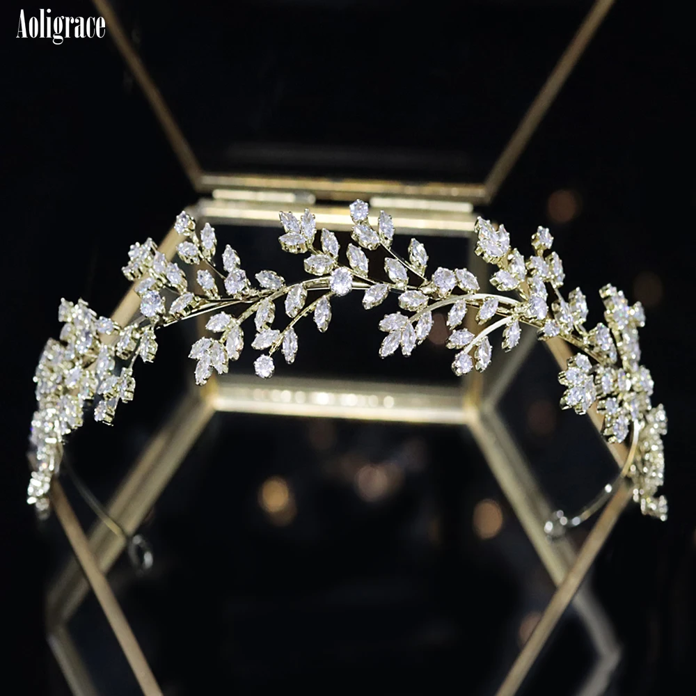 2022 New Cubic Zirconia Tiaras and Crowns for Women Shiny Zirconia Hairband Gold CZ Hair Accessories Wedding Bridal Headband 
