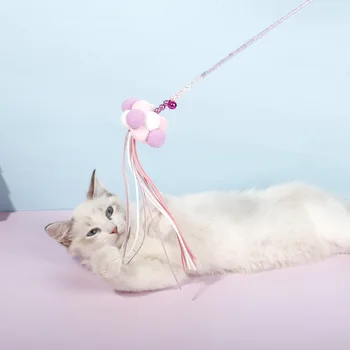 

Pet cat toy feather ribbon interactive plush ball shape plastic transparent handle funny cat stick with bell pet supplies