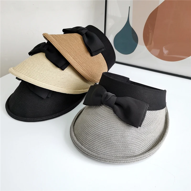 

New Female Casual Wide Brim Sun Hat For Women Visor Cap Holiday Outdoor Beach Summer UV Protection Beach Cap Straw Hats Viseira