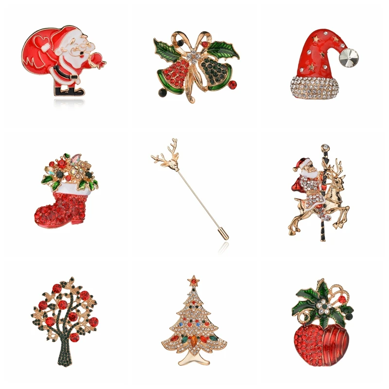 

Terreau Kathy Enamel Snowman Santa Tree Brooch For Women And Men Jingle Boots Rhinestone Brooches Crystal Baby Christmas Gift
