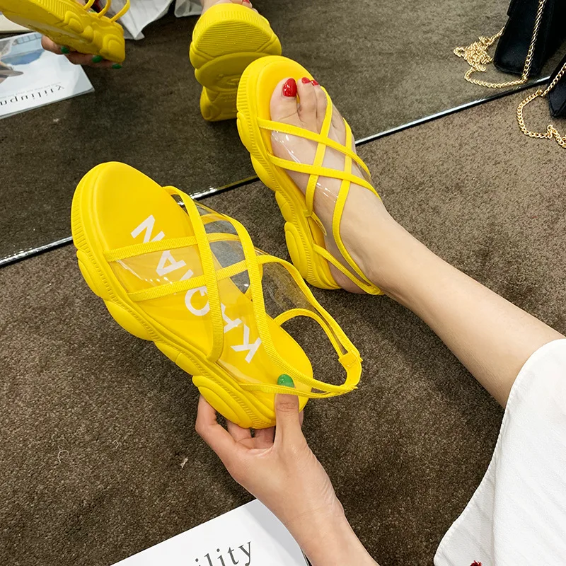 

Network Influencer Women's Sandals Cross Strap Candy Colors Woman Shoes PVC Transparent Thick Bottom Open Toe Sandals Shoes
