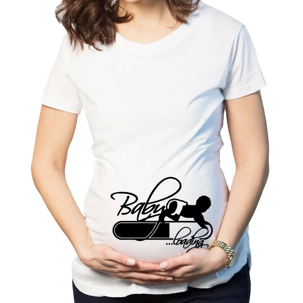 baby Loading Рождественская Одежда для беременных; футболки; топы; летние футболки для беременных; повседневная одежда с короткими рукавами для беременных; забавная Одежда для беременных - Цвет: baby Loading