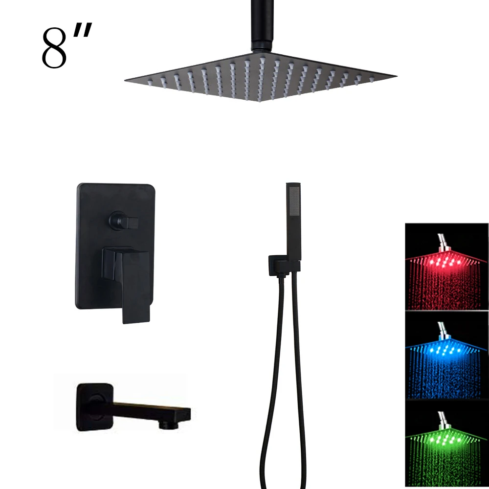 led8inch shower B Monite черный набор душевых смесителей для ванной комнаты, черное потолочное крепление 8 12 16 светодиодный смеситель для душа W/смеситель для ручного душа - Цвет: led8inch shower B