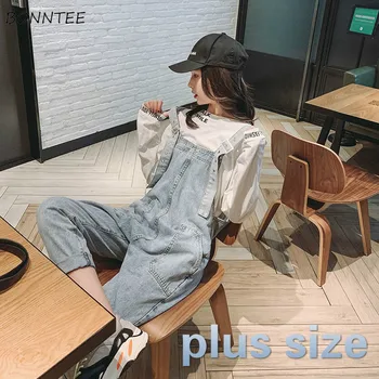 

Jumpsuits Women New Straight Korean Style Plus Size Denim Ankle-length Fashion All-match Streetwear Womens Comfortable Pocket BF