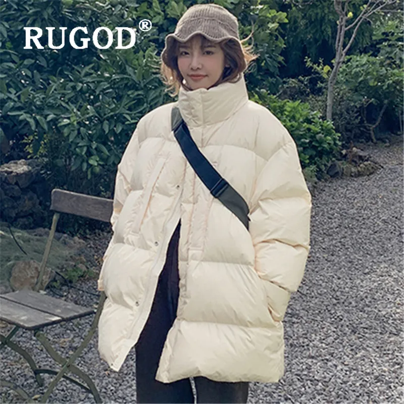 RUGOD, корейский ins, женский пуховик, хлопок, воротник-стойка, на молнии, теплая зимняя куртка, модная женская Повседневная Базовая верхняя одежда