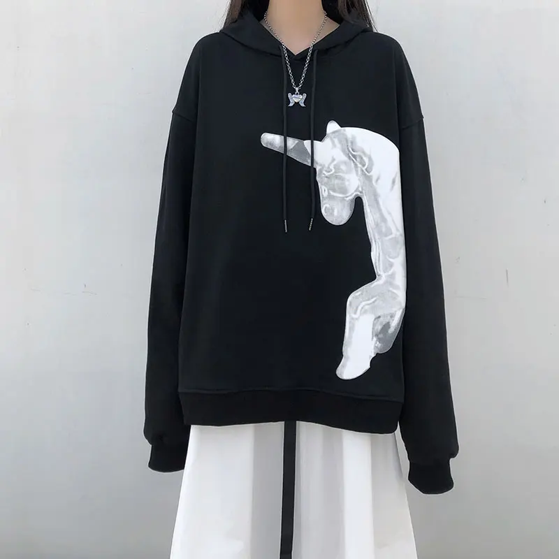 1225 hoodies Осень-зима, корейский стиль ins, мультяшный принт, длинный рукав, пуловер, кофты, женские толстовки, женские(X1225 - Цвет: 1225 hoodies