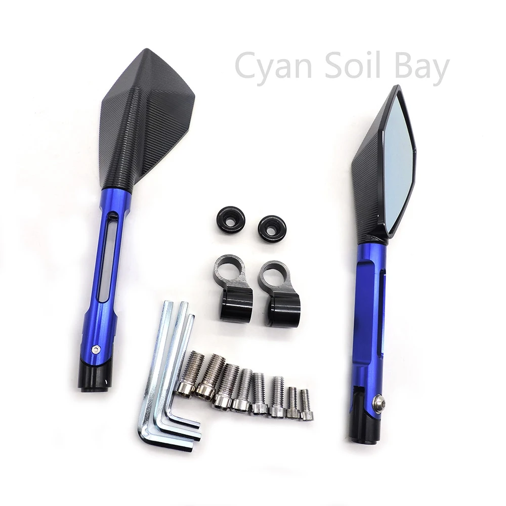 Balck Blue 9 цветов мотоцикл зеркало скутер e-велосипед зеркала заднего вида электромобиль CNC алюминиевый Универсальный Мотоцикл зеркала заднего вида - Цвет: Balck Blue