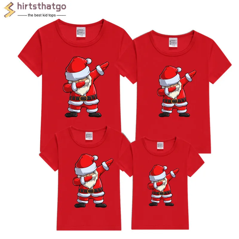 Dabbing Santa Christmas Family Cotton Tshirts Boys Girls and Father Mother Christmas Dabbing Clothes Fashion Party Wear Baby Tee - Цвет: T127V-red