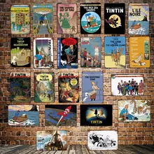 [DecorMan] TINTIN adventures мультфильм жестяная вывеска на заказ росписи картины Бар Декор LT-1828