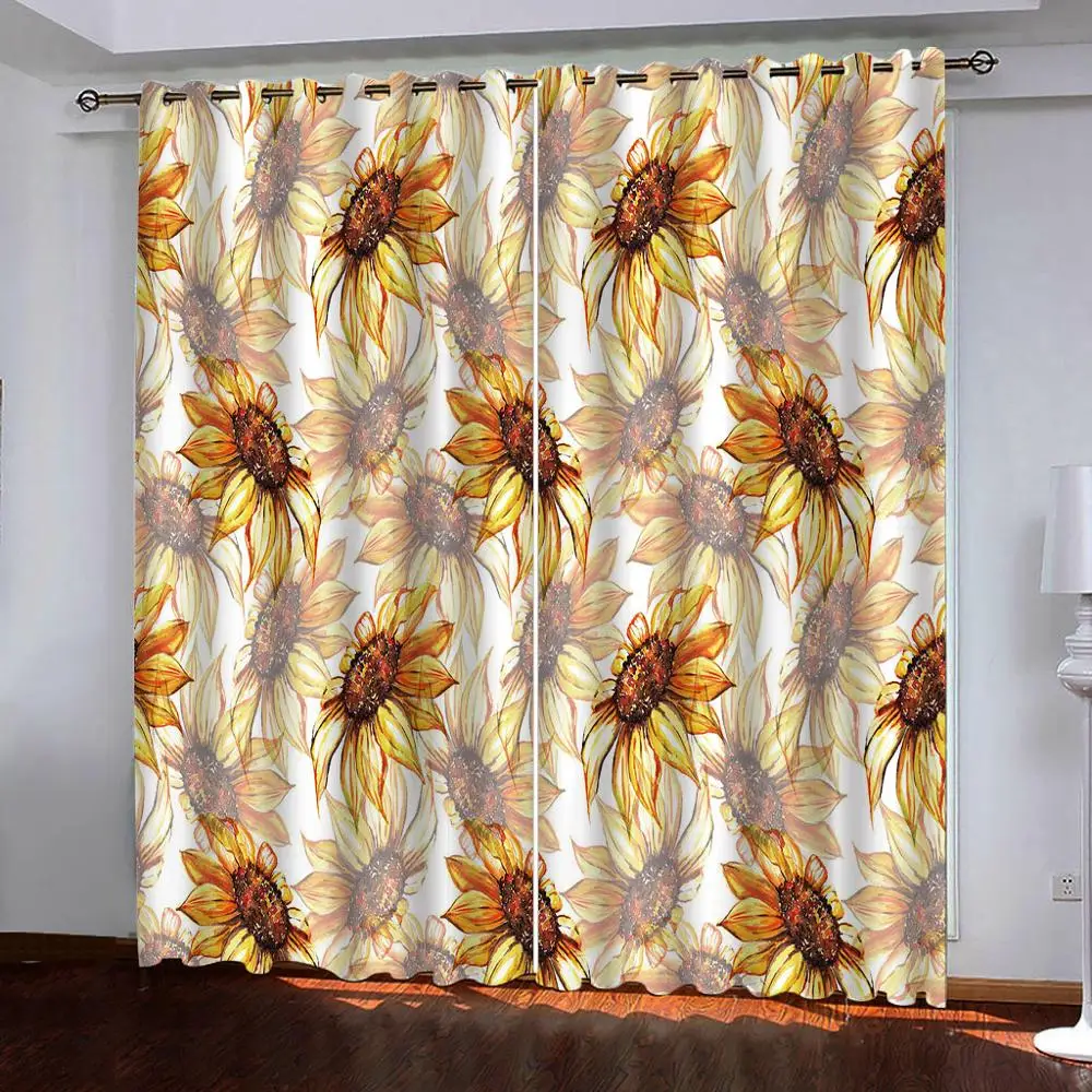 2 Panels Curtain Sunflower Sun Flower 3D Printing Blockout Fabric drapes window curtains for living room bedroom