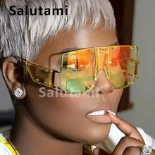 ^Cheap Full Rivet Square One Piece Punk  Women Brand Sunglasses 2019 Fashion Vintage Oversize Hollow Frame Sun Glasses Men Cool Shades