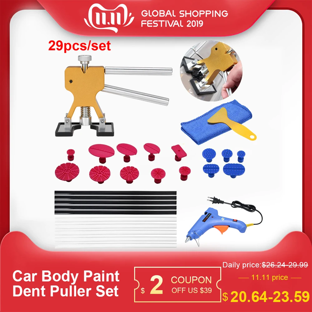 

Car Body Paintless Dent Puller Set Dent Lifter Glue Tab Dent Lifter Removal Repair Tool Hammer Tap Down Tools for Car Motorcycle