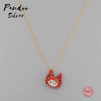 

PANDOO Fashion Charm Pure 925 Silver Original 1:1 Copy, Cute Crab Kitty Clavicle Chain Necklace Female Luxury Jewelry Gifts