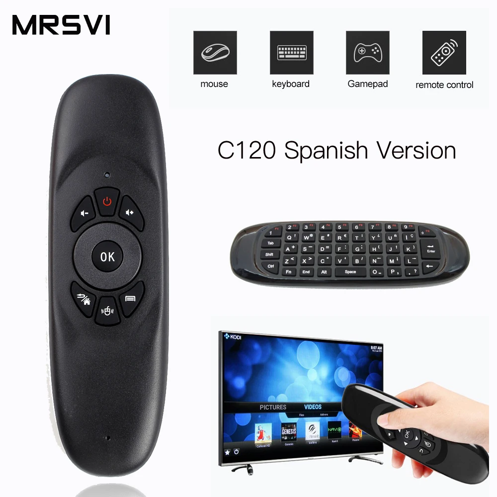 Spanish C120 2.4G Gyroscope Air Mouse Mini Wireless Keyboard Russian Arabic English for Android Sma