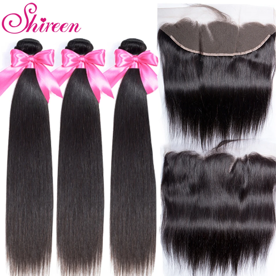 3 комплект s с фронтальной Малайзии прямые волосы Weave Remy пучок человеческих волос и 13x4 синтетический Frontal шнурка волос синтетическое