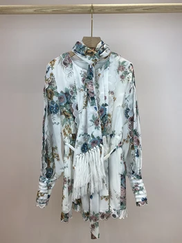 

2020 European New Print Floral Dresses Summer Women High Quality Tassel Dress