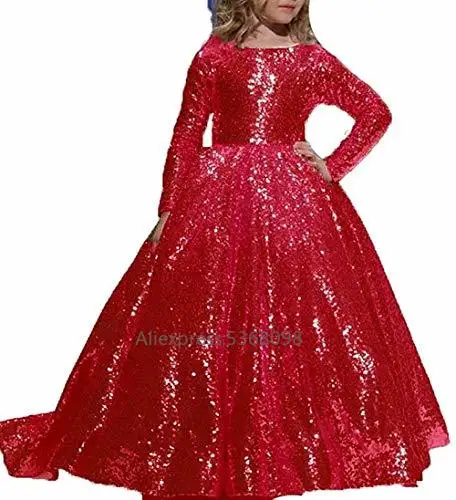 Abaowedding/платье с цветочным узором для девочек; Пышное Бальное платье с блестками; Детские платья с длинными рукавами на Рождество и день рождения