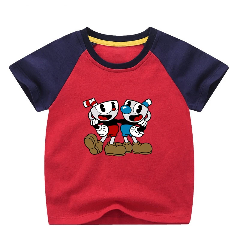 Одежда для малышей Летняя игра Cuphead/забавная комбинированная цветная футболка для девочек детские топы с круглым вырезом, Детская футболка с героями мультфильмов - Color: as picture