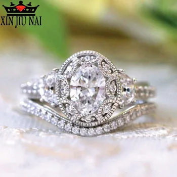 

2 pieces/wedding CZ Deluxe oval Princess ring inlaid with zircon CZ Elegant temperament woman ring leisure jewelry fashion gift