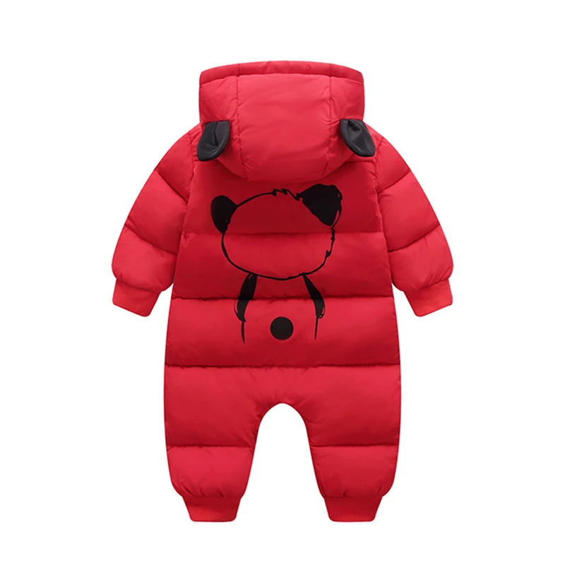 Cute Panda Baby Winter Hooded Rompers Thick Cotton Warm Outfit Newborn Jumpsuit Overalls Snowsuit Children Boys Clothing