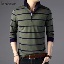 Новая модная брендовая Дизайнерская одежда, рубашки поло, мужские рубашки в полоску, приталенные, с длинным рукавом, в Корейском стиле, для мальчиков, поло, повседневная мужская одежда
