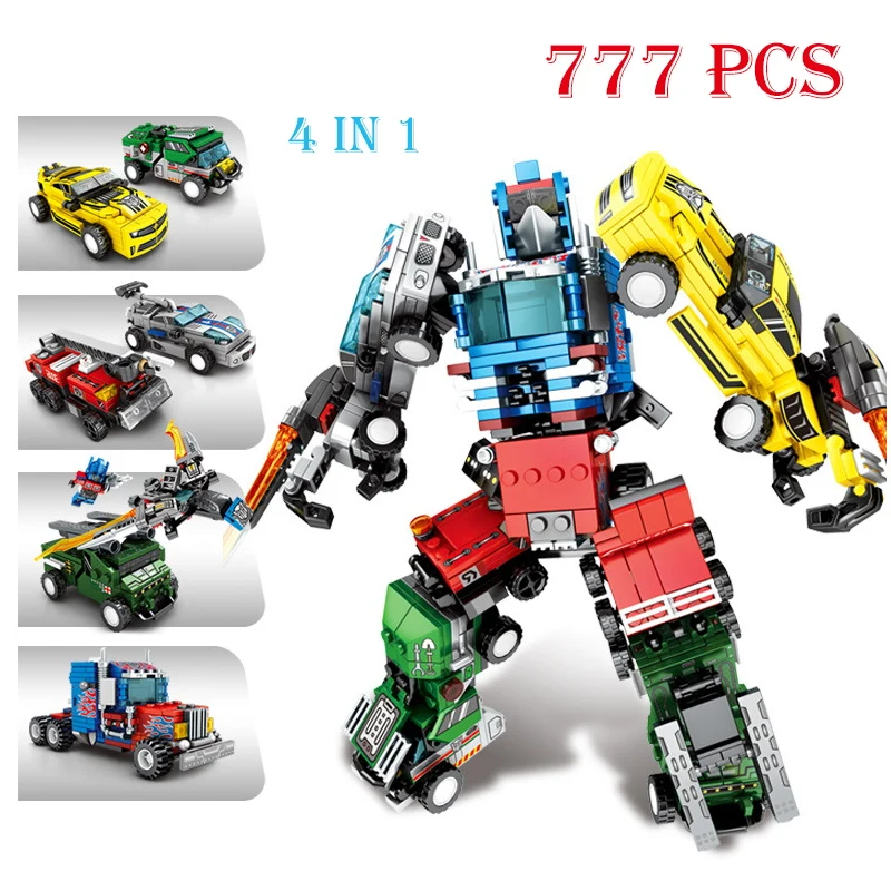 

4IN1 Transformersed Autobots Robot Model 777Pcs Building Blocks Compatible Legoinglys Technic City Car Toys Children Xmas Gift