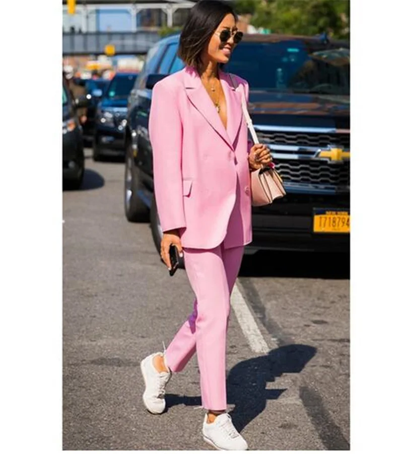 

Elegant Pink Lady Women's Suit Set 2019 Spring and Autumn Slim Professional 2 Piece Set Suit Women's Pantsuit Customi Made